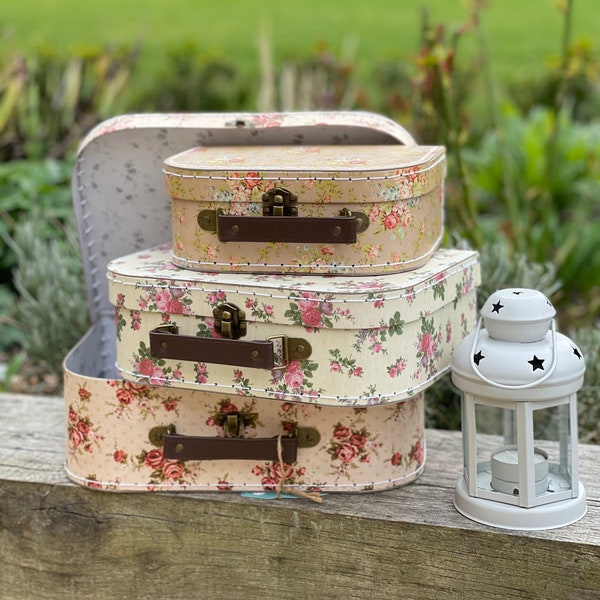 Vintage Rose Suitcases - Set of 3