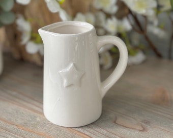 Embossed Star Small Ceramic Vase - 11.5cm