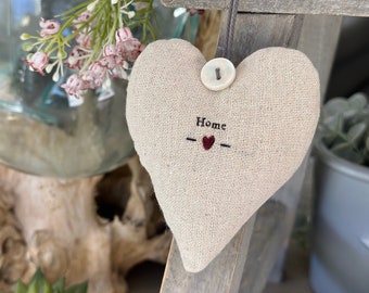 Natural Linen Hanging Heart - Home