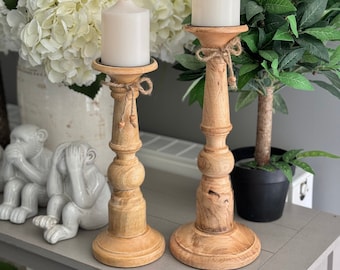 Mango Wood Candlestick  - Available  in 2 sizes