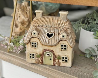 Stunning Cream Ceramic Village Cottage Candle Holder