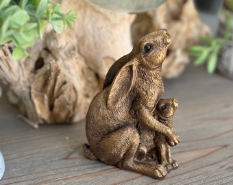 Bronzed Ornamental Sitting Hare & Baby