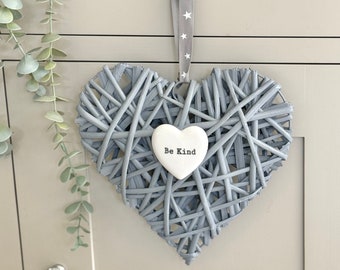 Be Kind Grey Wicker Heart Hanger
