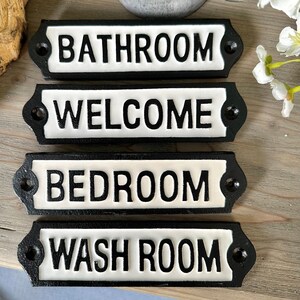 Cast Iron Sign -  Bathroom, Welcome, Bedroom, Washroom