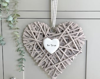 Taupe Wicker Heart Hanger - Be True