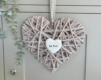 Be You Taupe Wicker Heart Hanger