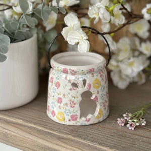 Floral Ceramic Tealight Holder with Bunny Cut Out