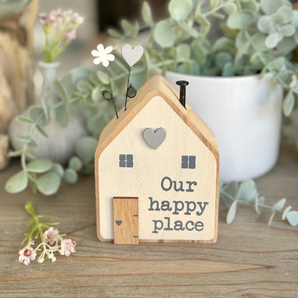 Wooden House Block  "Our Happy Place"