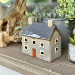 Grey Ceramic House /Cottage Candle Holder