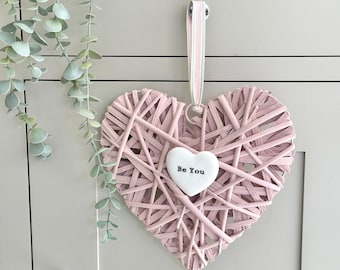 Be You Pink Wicker Heart Hanger