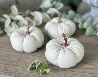 White Linen Pumpkins - Set of 3
