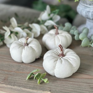 White Linen Pumpkins Set of 3 image 1
