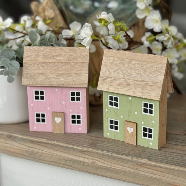 Spring Polka Dot Wooden Houses - Choice of 2 colours
