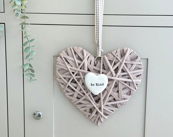 Be Kind Taupe Wicker Heart Hanger