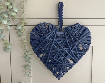 Navy Blue Wicker Heart Hanger
