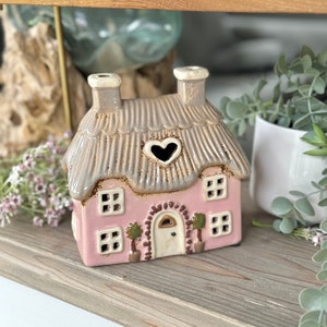 Stunning Pink Ceramic Village Cottage Candle Holder