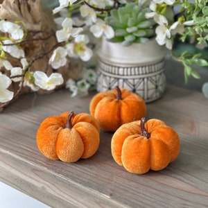 Orange Velvet Pumpkins - Pack of 3