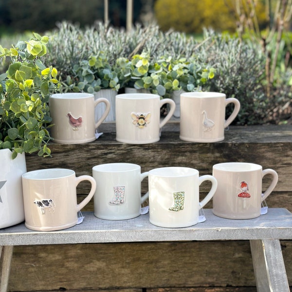 Mug en grès gaufré - Oie, vache ou poulet