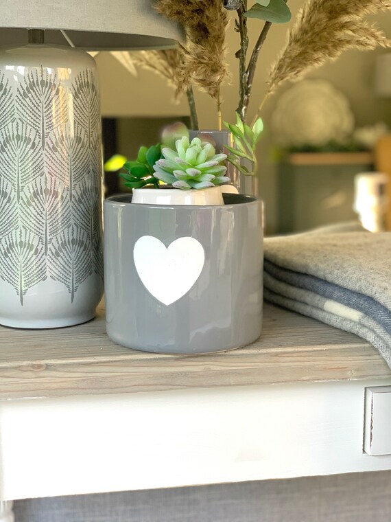 Retreat Home Heart Ceramic Flower Pot Grey Etsy