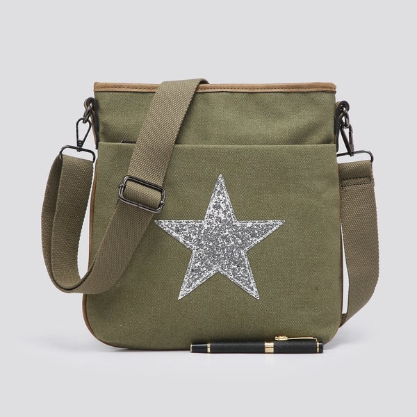 Flat Star Cross Body Messenger Tasche - Khaki Grün