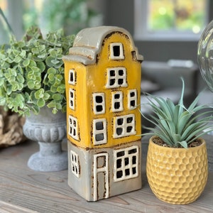 Mustard Yellow Ceramic House /Cottage Candle Holder