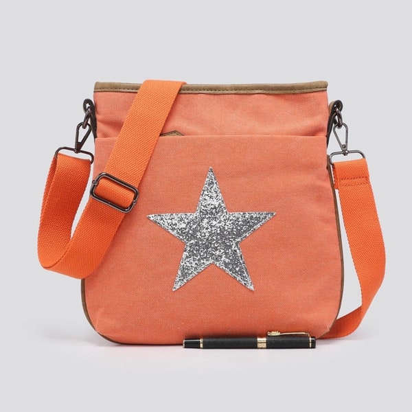 Flat Star Cross Body Messenger Bag - Orange