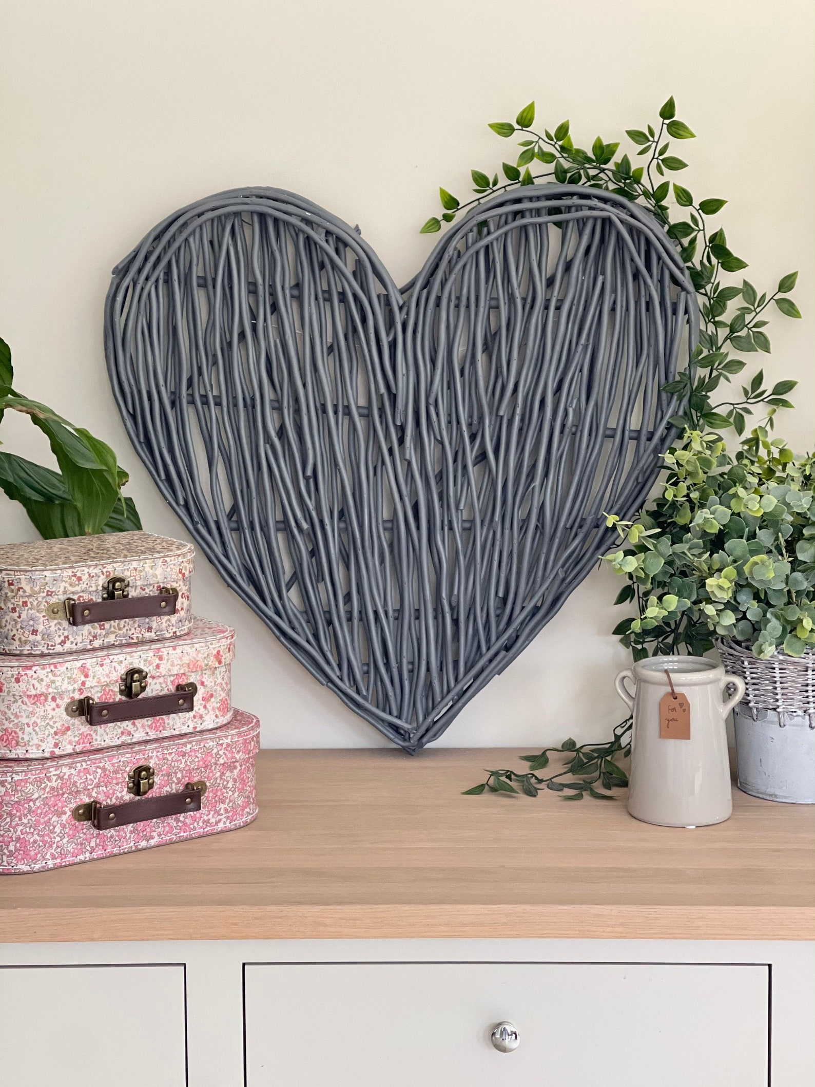 Small Dark Grey Wicker Heart 40cm Etsy