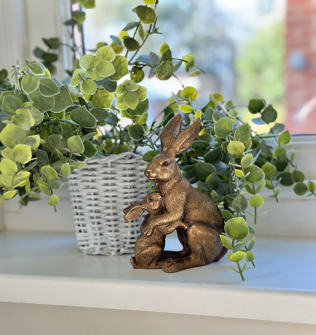 Bronzed Ornamental Sitting Hare and Baby - Etsy