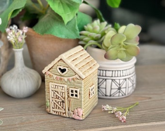 Stunning Sage Ceramic Village Cottage Candle Holder