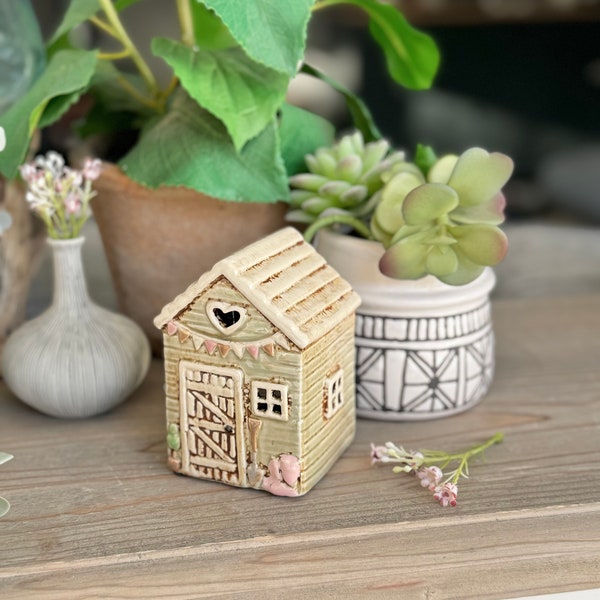 Stunning Sage Ceramic Village Cottage Candle Holder