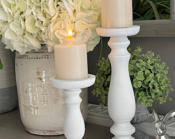 White Wooden Candlestick  - Available  in 2 sizes