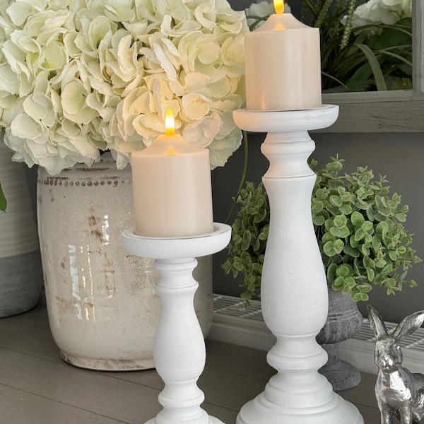 White Wooden Candlestick  - Available  in 2 sizes
