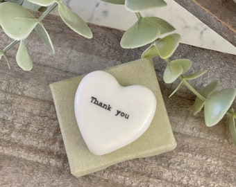 Porcelain Thank You Pebble Heart with Giftbox