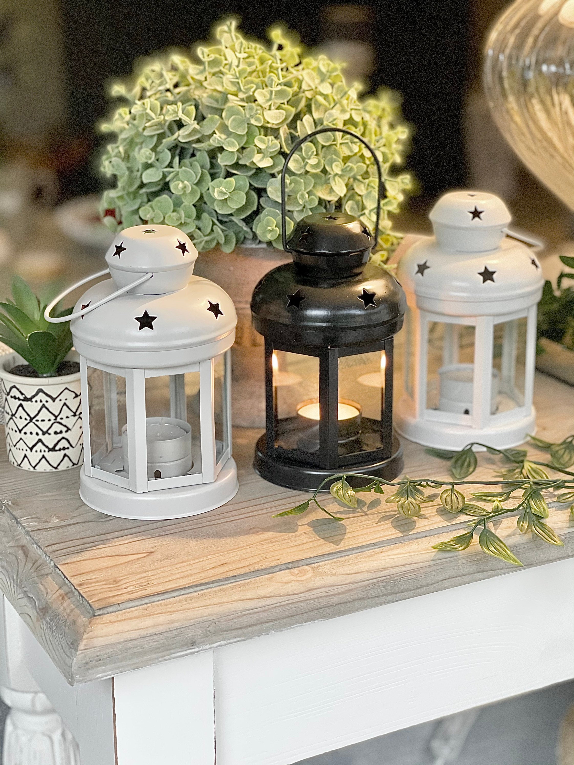 Vintage Metal Candle Lantern White, Grey or Black 