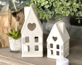 Ceramic White House Tea Light Holder - 2 sizes