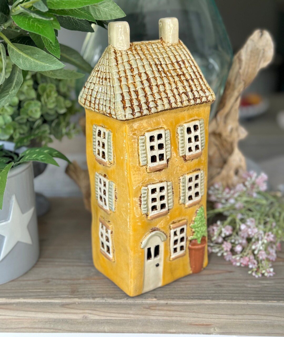 NEW Yellow Ceramic Townhouse Tealight Holder Etsy