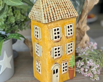 NEW! Yellow Ceramic Townhouse Tealight Holder