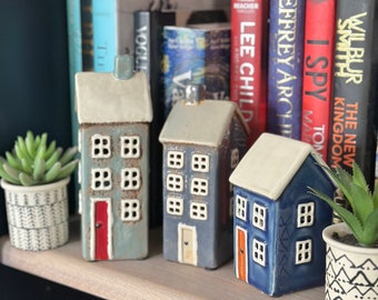 Glazed Ceramic Town House Tea lights - Available in 3 designs.