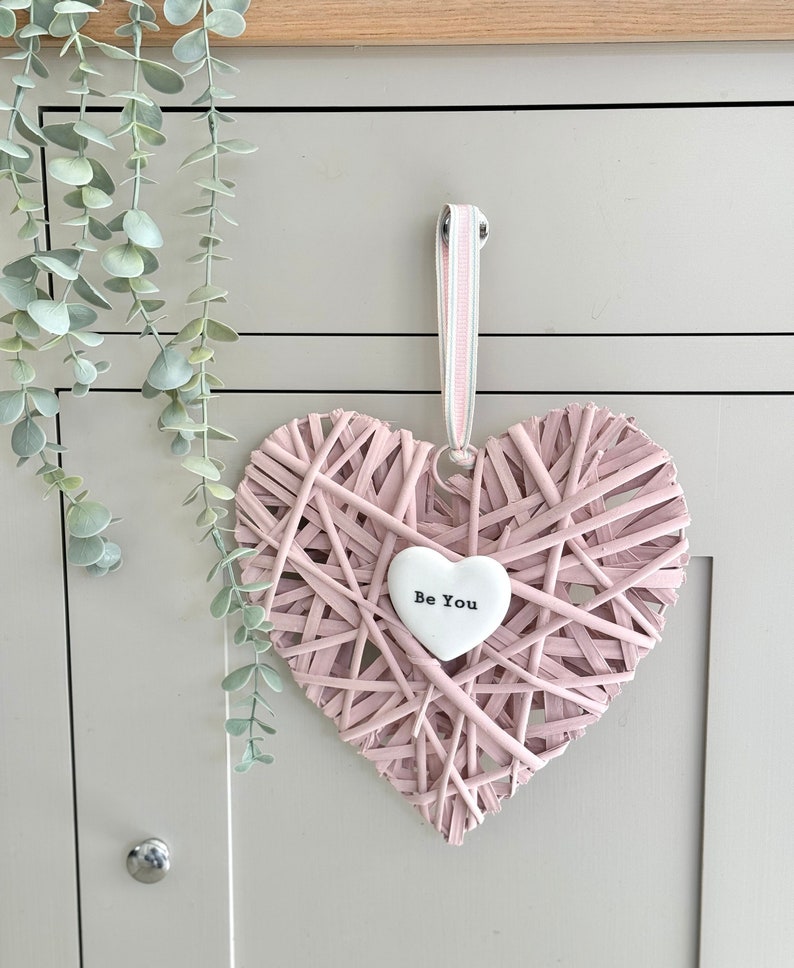 Be You Pink Wicker Heart Hanger image 1