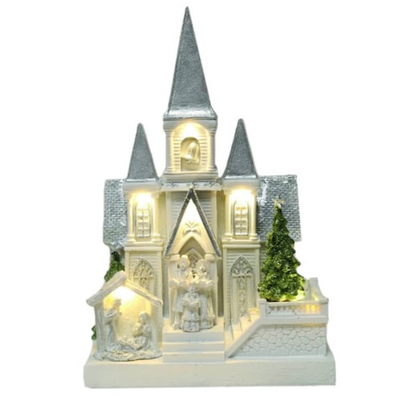 LED Light Up White And Silver Church Decoration