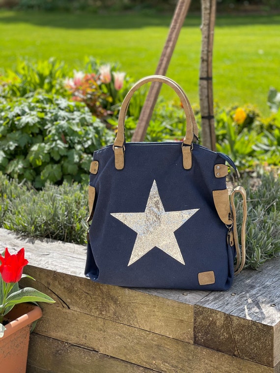 Bolso Estrella de Lona Azul Marino Etsy Espana