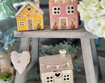 Ceramic Cottage Candle Holders - Selection of colours