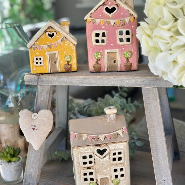 Ceramic Cottage Candle Holders - Selection of colours