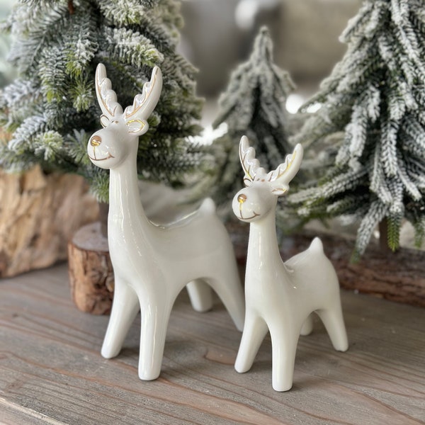 White Ceramic Reindeers - 2 sizes available