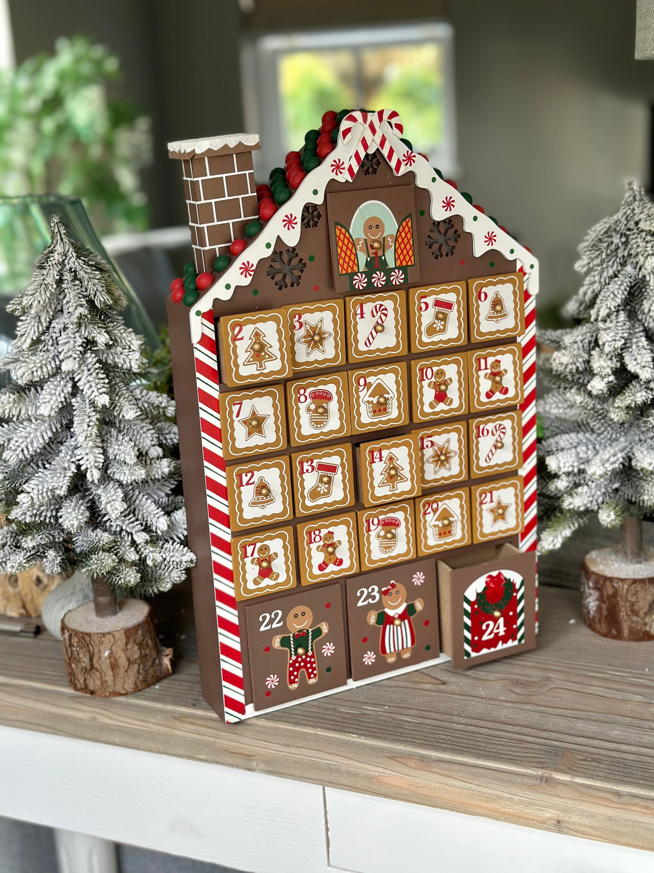 Wooden Gingerbread House Advent Calendar With Lights - Etsy