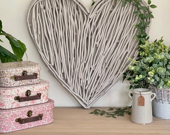 French Taupe Wicker Heart- 60cm