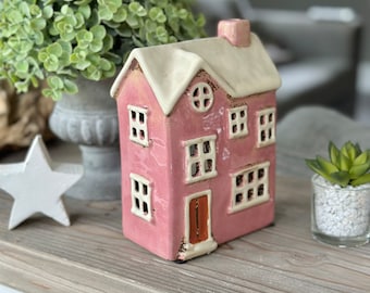 Pink Ceramic House /Cottage Candle Holder