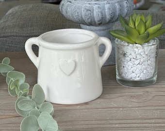 Embossed White Heart Eared Pot