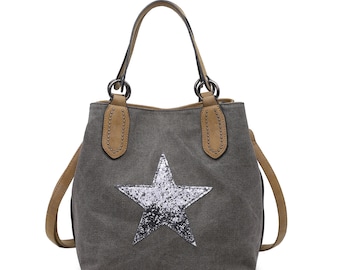 Canvas Sequin Star Handbag - Dark Grey