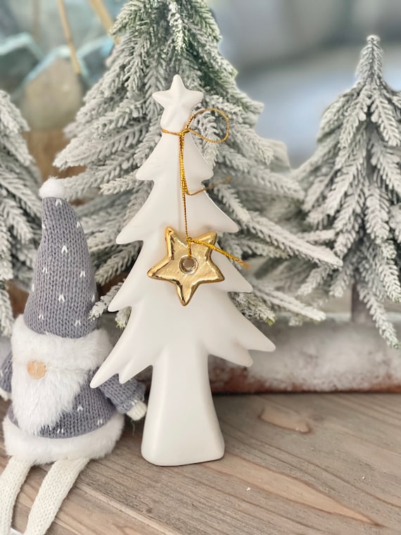 White Ceramic Tree with Gold Star